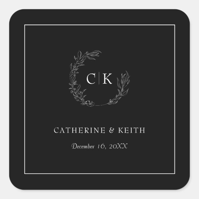 Elegant Monogram Wedding Square Sticker (Front)