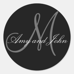 Elegant Monogram Wedding Stickers Black