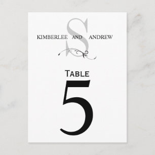 Elegant Monogram Wedding Table Number Card
