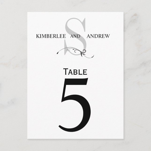 Elegant Monogram Wedding Table Number Card (Front)