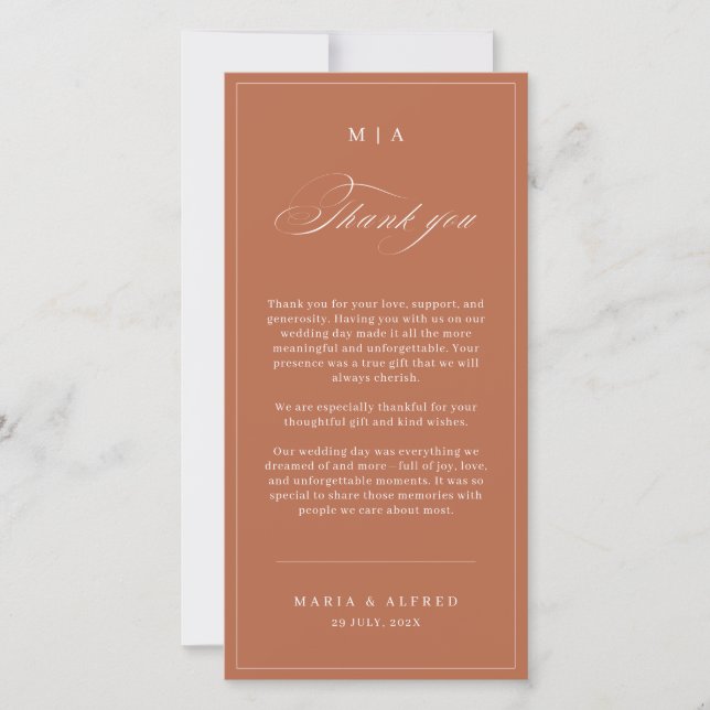 Elegant Monogram Wedding Thank You Card QR Code (Front)