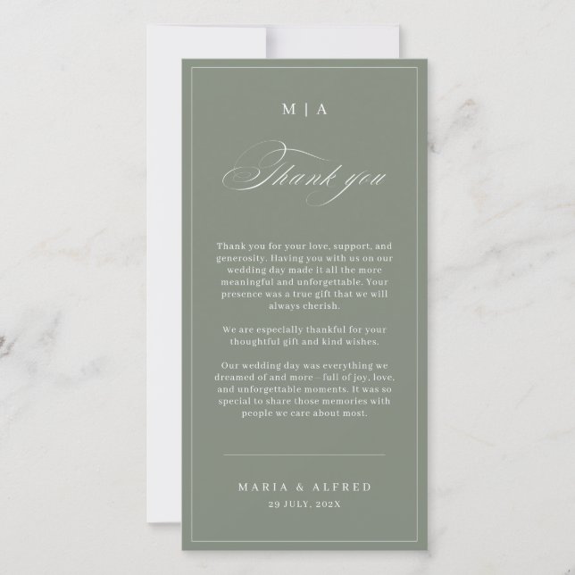 Elegant Monogram Wedding Thank You Card QR Code (Front)