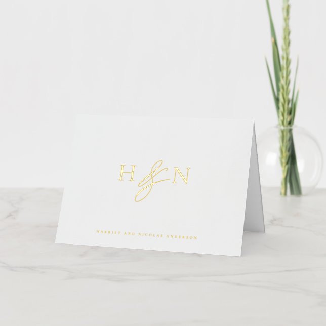 Elegant Monogram Wedding Thank You Gold Foil Foil Greeting Card (Front)