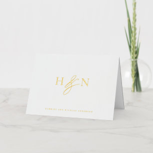 Elegant Monogram Wedding Thank You Gold Foil Foil Greeting Card