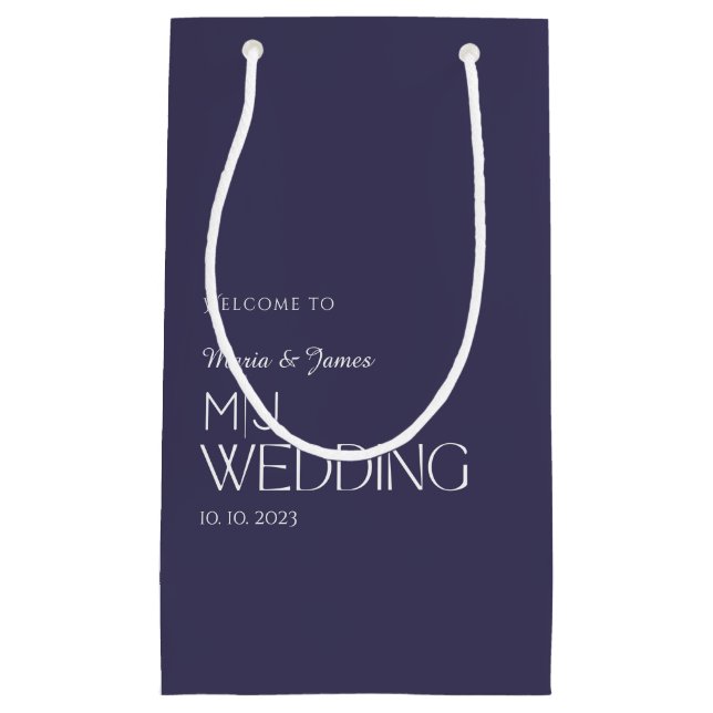 Elegant Monogram Wedding Welcome/Thank You Purple Small Gift Bag (Front)