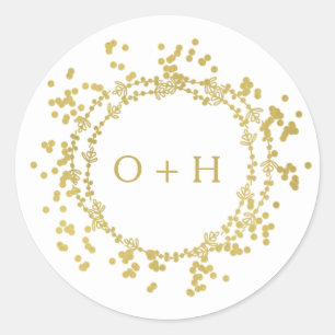 Elegant Monogram Wedding   White & Gold Classic Round Sticker