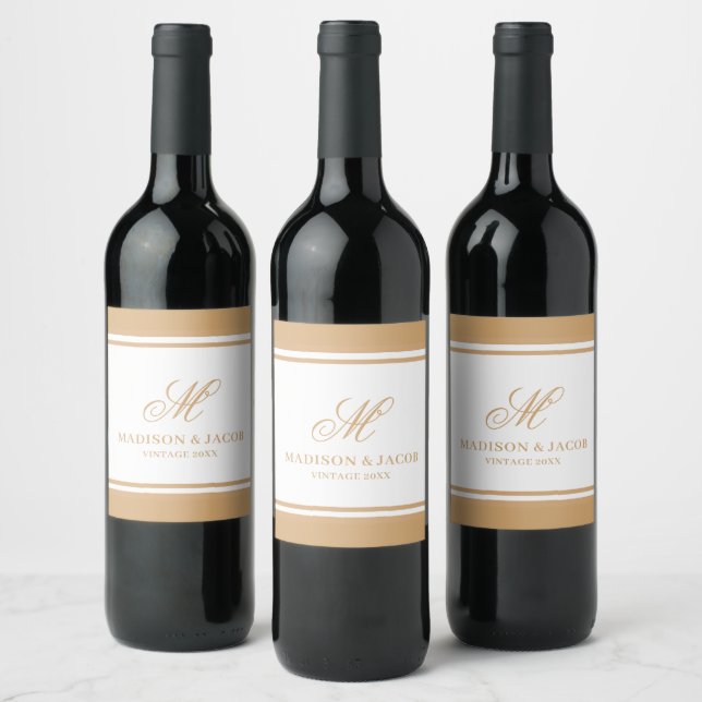 Elegant Monogram Wedding  Wine Label (Bottles)