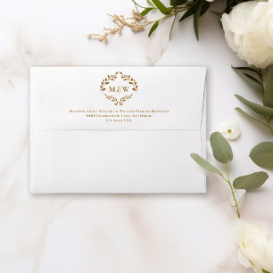 Elegant Monogram White and gold hue Wedding Envelope