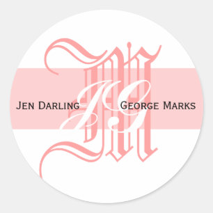 Elegant Monogram White and Pink Wedding Sticker