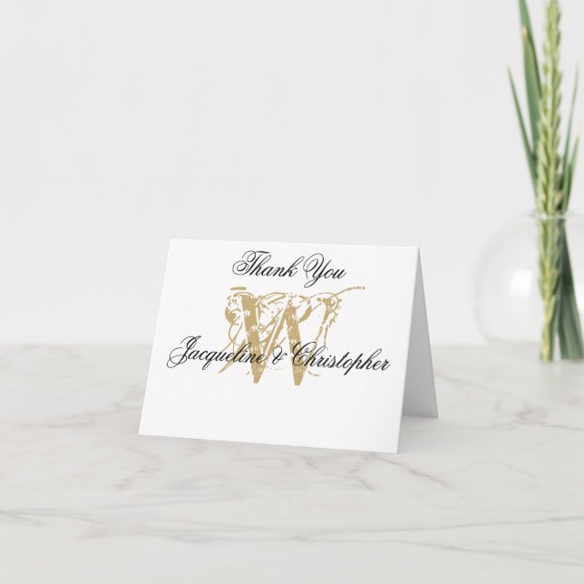 Elegant Monogram White Gold Blank Wedding Folded Thank You Card (Front)