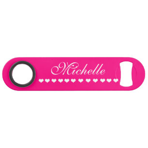 Elegant Monogram White Hearts Bright Pink