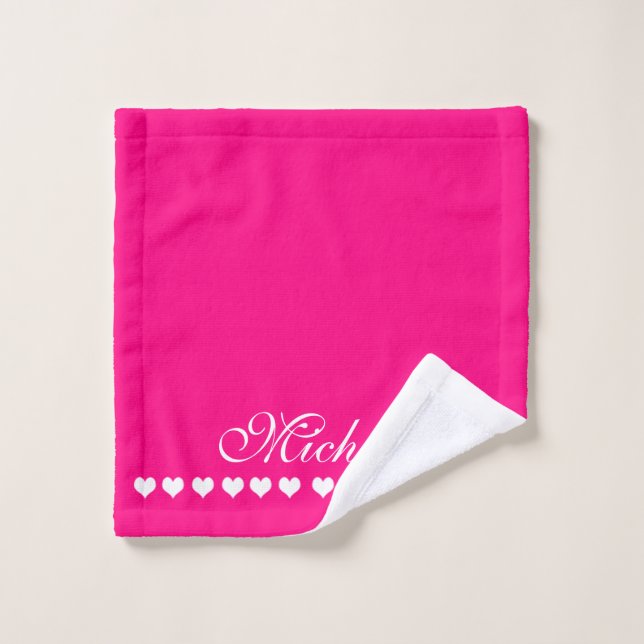 Elegant Monogram White Hearts Bright Pink Wash Cloth (Wash Cloth)
