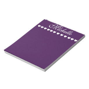 Elegant Monogram White Hearts Eggplant Purple Notepad
