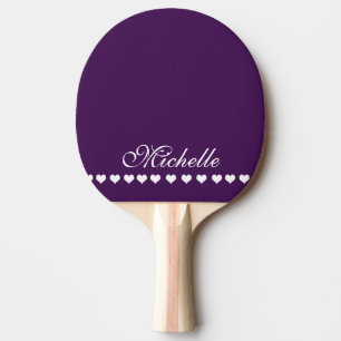 Elegant Monogram White Hearts Eggplant Purple Ping Pong Paddle