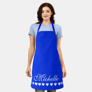 Elegant Monogram White Hearts Royal Blue Apron
