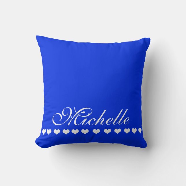 Elegant Monogram White Hearts Royal Blue Cushion (Front)