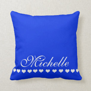 Elegant Monogram White Hearts Royal Blue Cushion