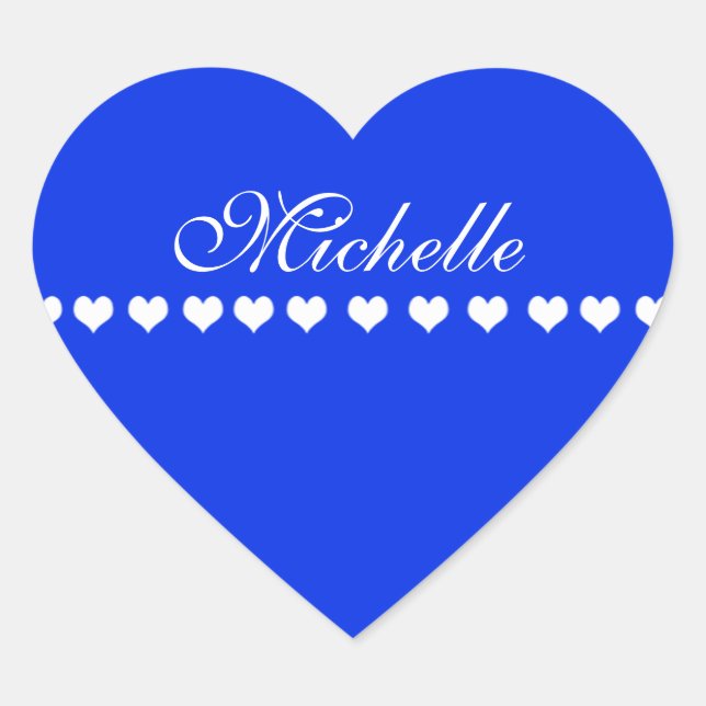 Elegant Monogram White Hearts Royal Blue Heart Sticker (Front)