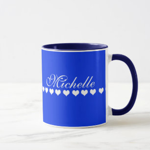 Elegant Monogram White Hearts Royal Blue Mug