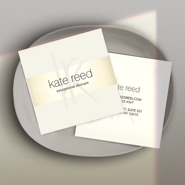 Elegant Monogram White Modern Gold Stripe Square Square Business Card (Creator Uploaded)