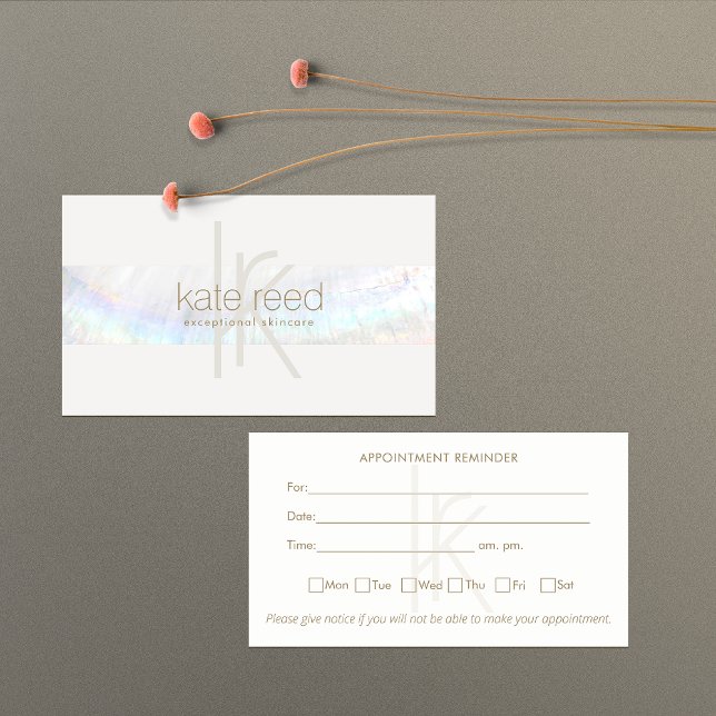 Elegant Monogram White Modern Seashell Appointment Business Card (Creator Uploaded)
