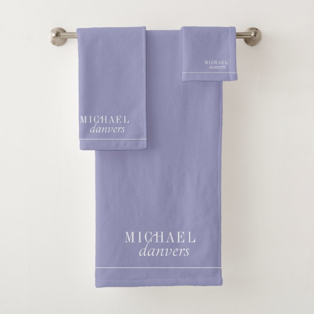 Elegant Monogram White Name Lavender Bath Towel Set (Insitu)