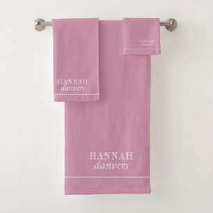 Elegant Monogram White Name Pink Bath Towel Set