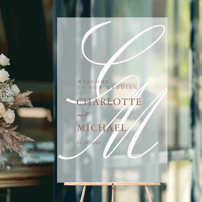 Elegant, Monogram, White, Transparent, Wedding Acrylic Sign (Creator Uploaded)
