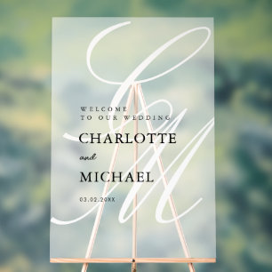 Elegant, Monogram, White, Transparent, Wedding Acrylic Sign