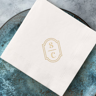 Elegant monogram white wedding foil napkins