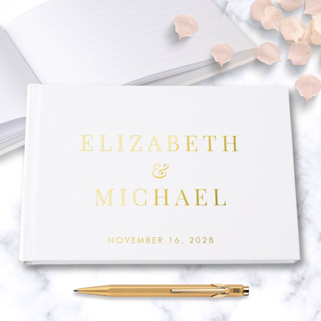 Elegant Monogram White Wedding Guest Book (Creator Uploaded)