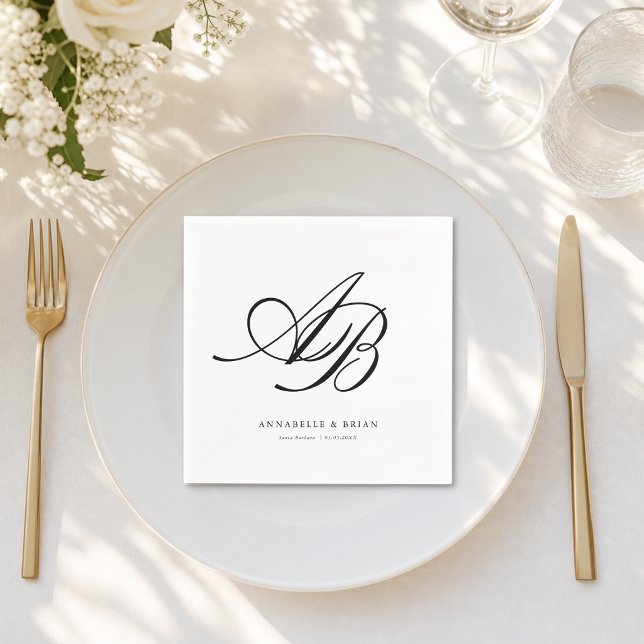 Elegant Monogram White Wedding  Napkin (Elegant Monogram White Wedding Napkins)