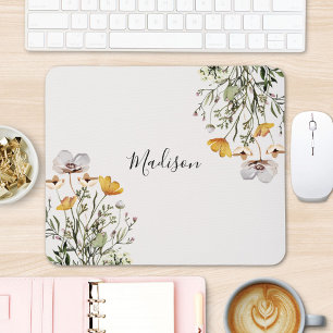 Elegant Monogram Wildflower Bouquet Floral Mouse Mat
