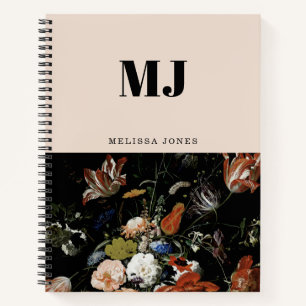 Elegant Monogram Wildflower Personalised Name Notebook