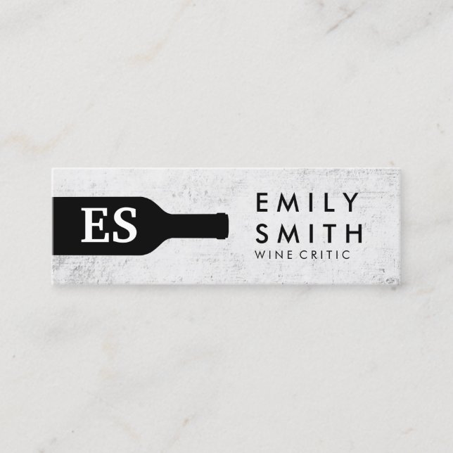 Elegant Monogram Wine Bottle Mini Business Card (Front)