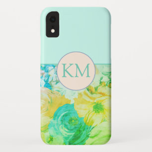 Elegant Monogram With Painted Spring Green Floral iPhone XR Case