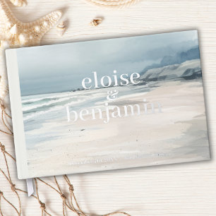 Elegant Monogram with Vows Coastal Wedding Guest Book