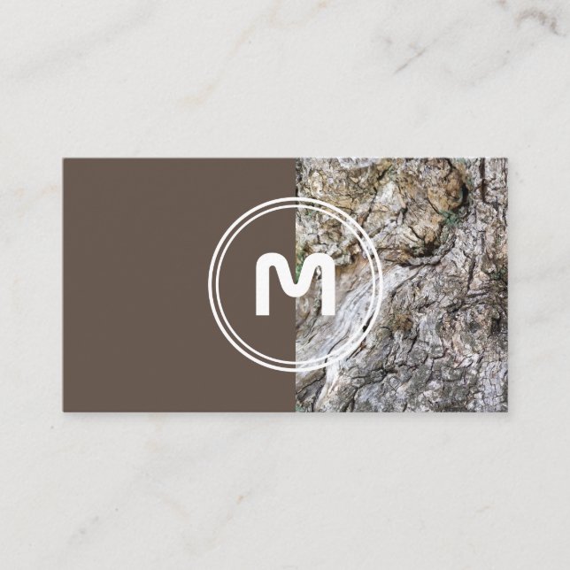 Elegant monogram wood two tone brown carpenter bus business card (Front)
