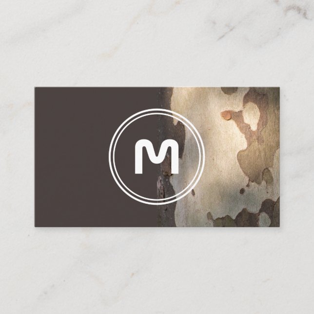 Elegant monogram wood two tone brown carpenter business card (Front)