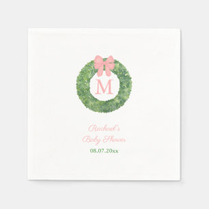 Elegant Monogram Wreath Girl Baby Shower Party Napkin