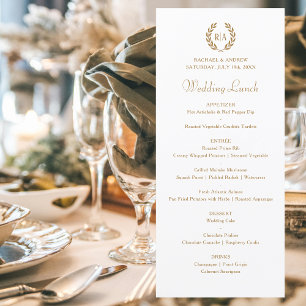 Elegant Monogram Wreath Gold White Wedding Menu