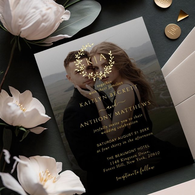 Elegant Monogram Wreath Photo Wedding Real (Creator Uploaded)