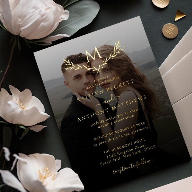 Elegant Monogram Wreath Photo Wedding Real (Creator Uploaded)