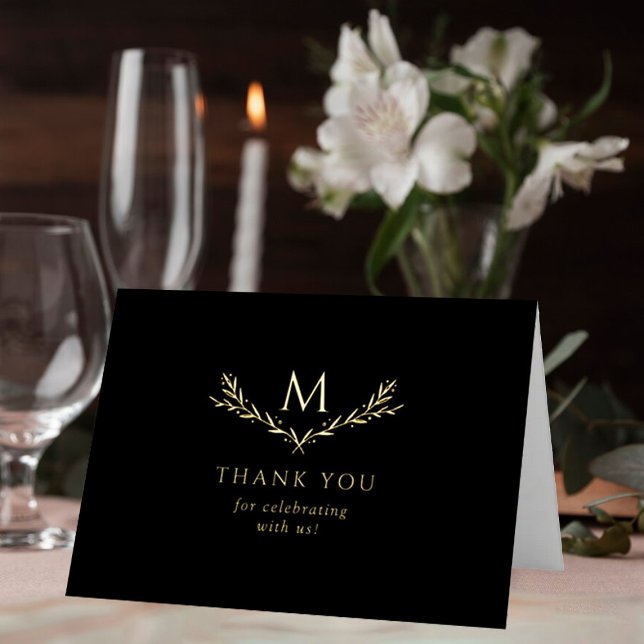 Elegant Monogram Wreath Photo Wedding Thank You Foil Greeting Card (Creator Uploaded)