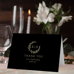 Elegant Monogram Wreath Photo Wedding Thank You Foil Greeting Card
