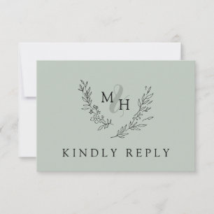 Elegant Monogram Wreath Sage Wedding RSVP Card