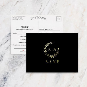 Elegant Monogram Wreath Wedding RSVP Real Foil Invitation Postcard