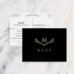 Elegant Monogram Wreath Wedding RSVP Real Foil Invitation Postcard