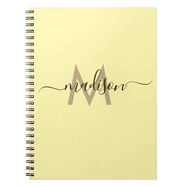 Elegant Monogram Yellow Script Office School Notebook (Front)