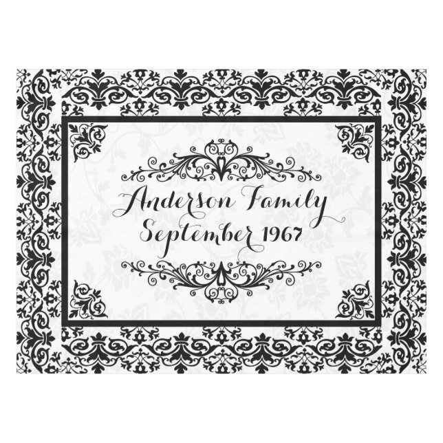 Elegant monogramed damask tablecloth (Front (Horizontal))